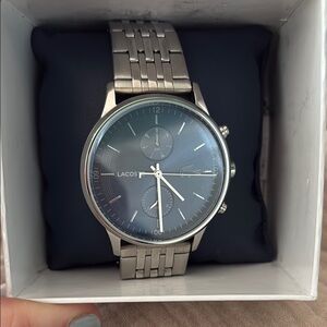 Lacoste Chronograph with Silver Band and Blue Face